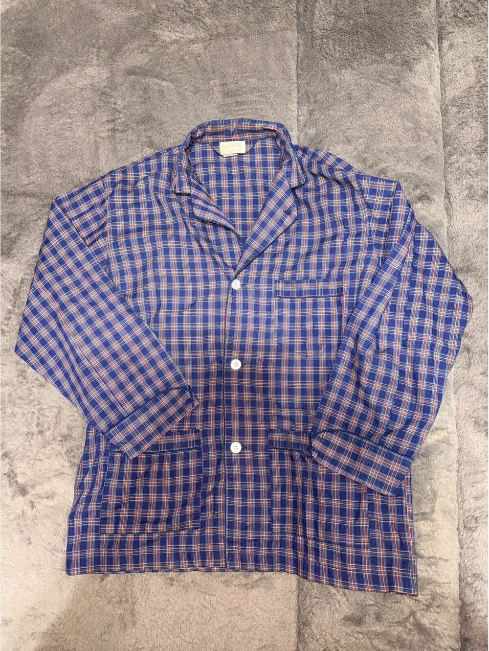 Christian Dior Men's M Blue Red Plaid Pajama Top Made in USA